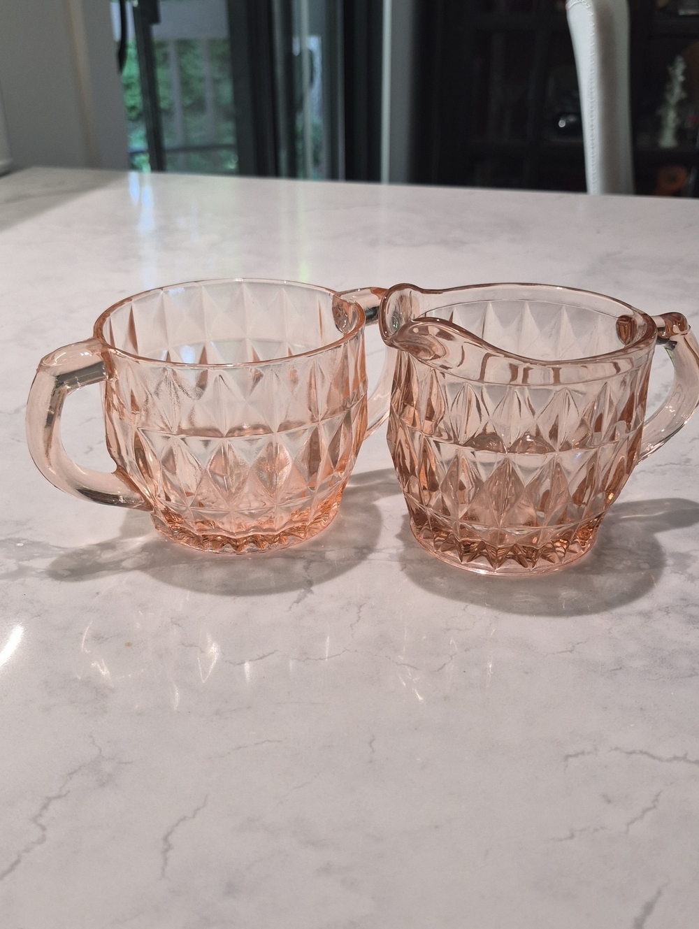 Windsor Pink Depression Glass Creamer and Sugar Set